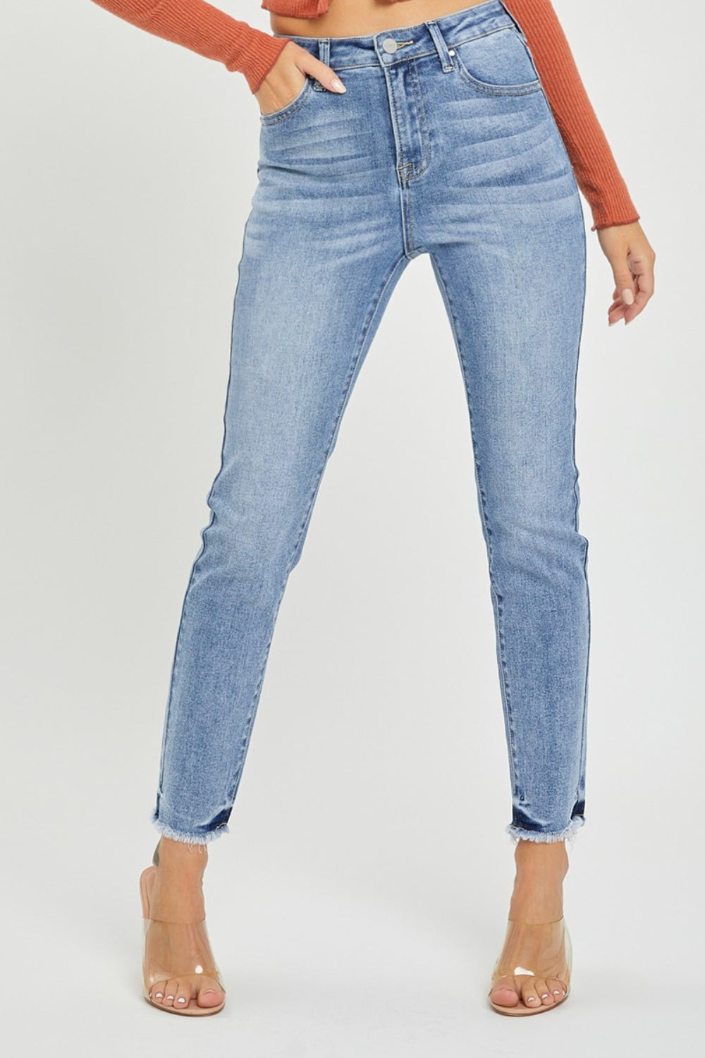 Stilla | Fuldt Størrelse Høj Talje Frayed Hem Skinny Jeans