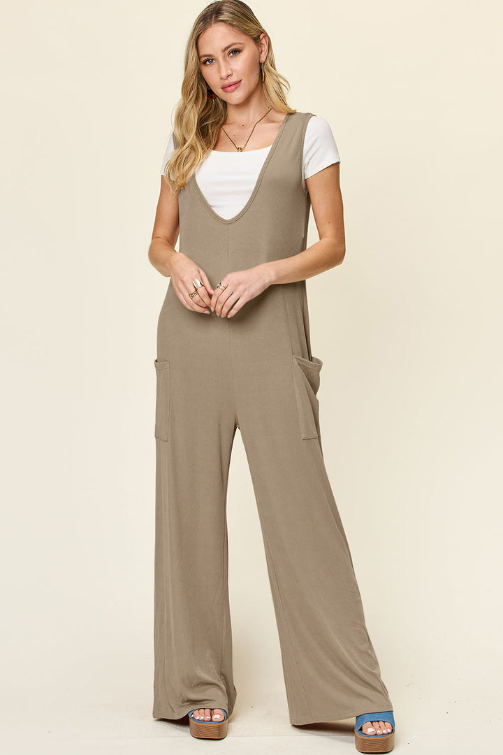 Stilla | Tag Full Size Ærmeløs Bred Ben Jumpsuit Med Lommer