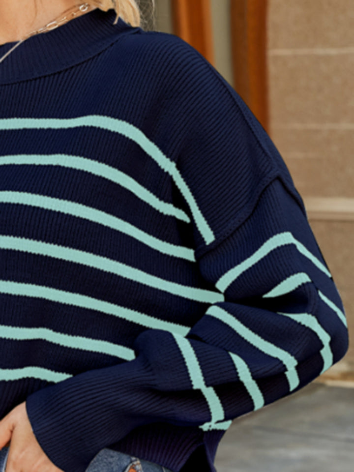 Stilla | V Hals Stribet Lanterne Ærme Sweater