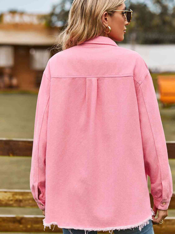 Stilla | Op Krave Hals Raw Hem Denim Top