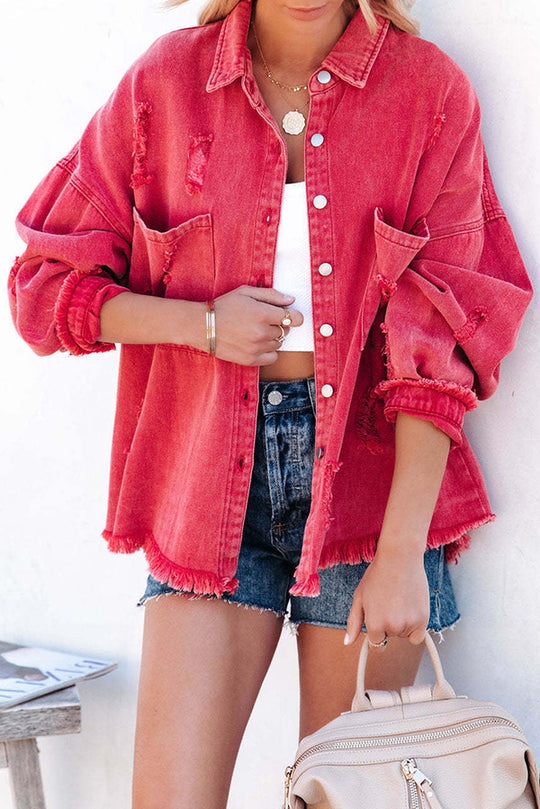 Stilla | Revers Langærmet Ripped Denim Jakke