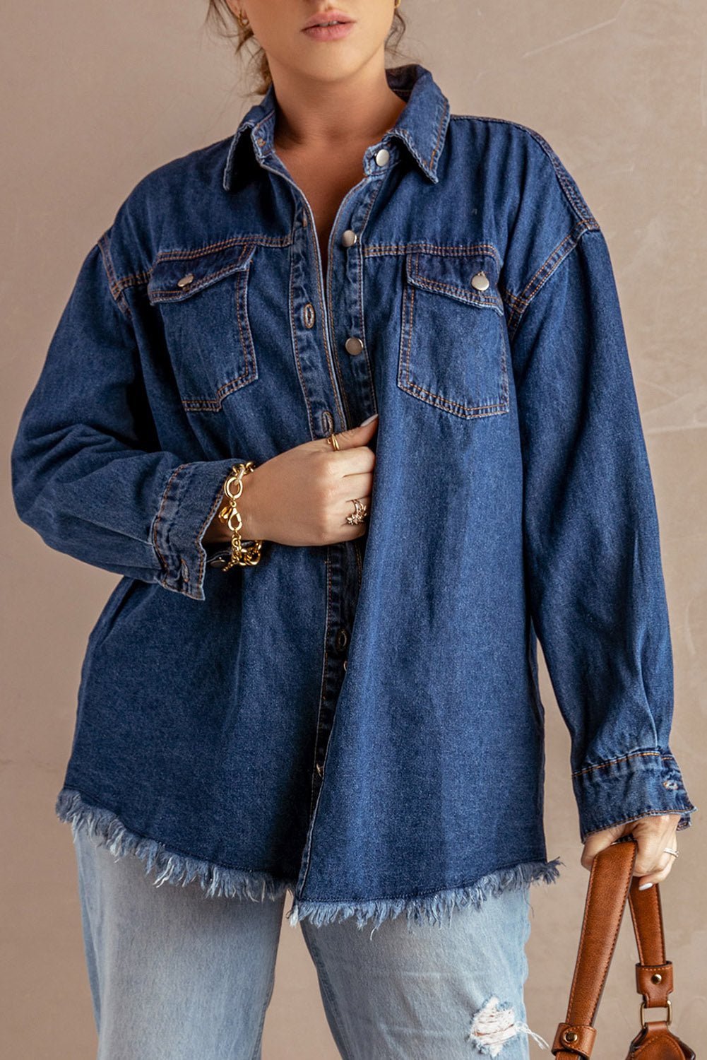 Stilla | Up Pocketed Raw Hem Denimjakke