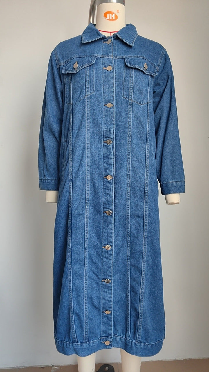 Stilla | Lang Denimjakke Knaplukning Casual & Trendy