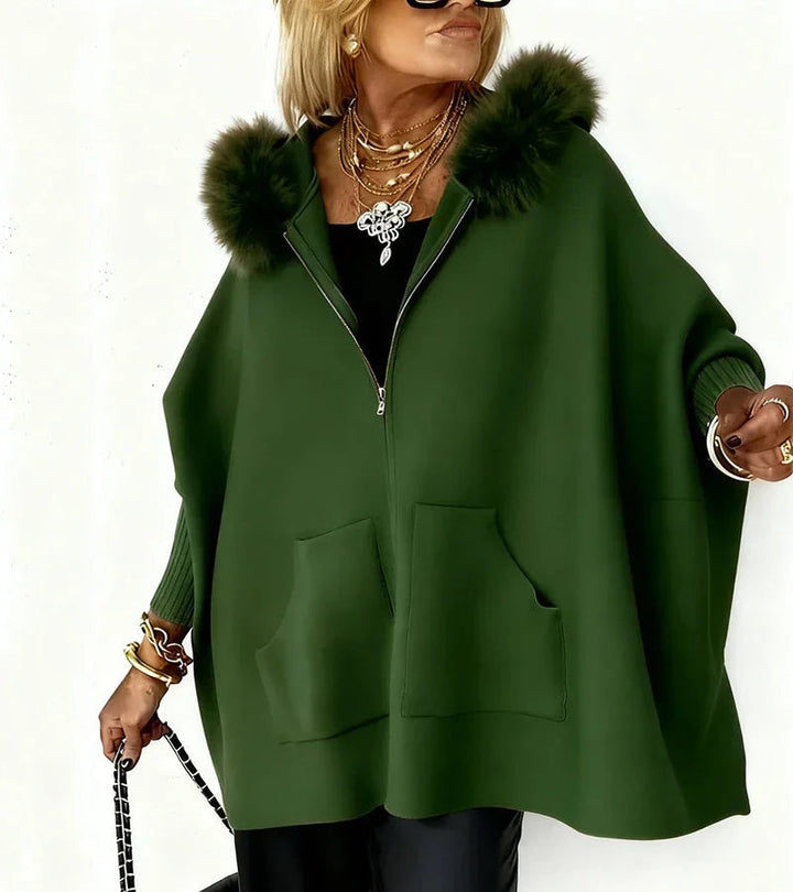 Stilla | Læder Kapuzenjakke med Luksuriøs Pelskrave