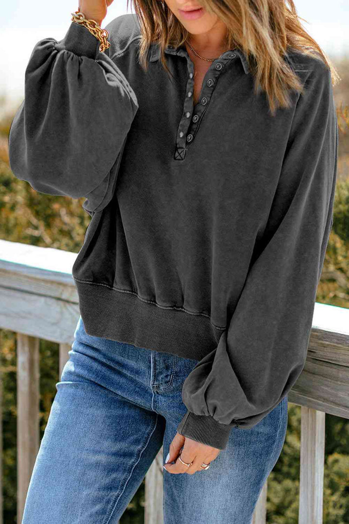 Stilla | Snap Krave Lantern Ærme Sweatshirt