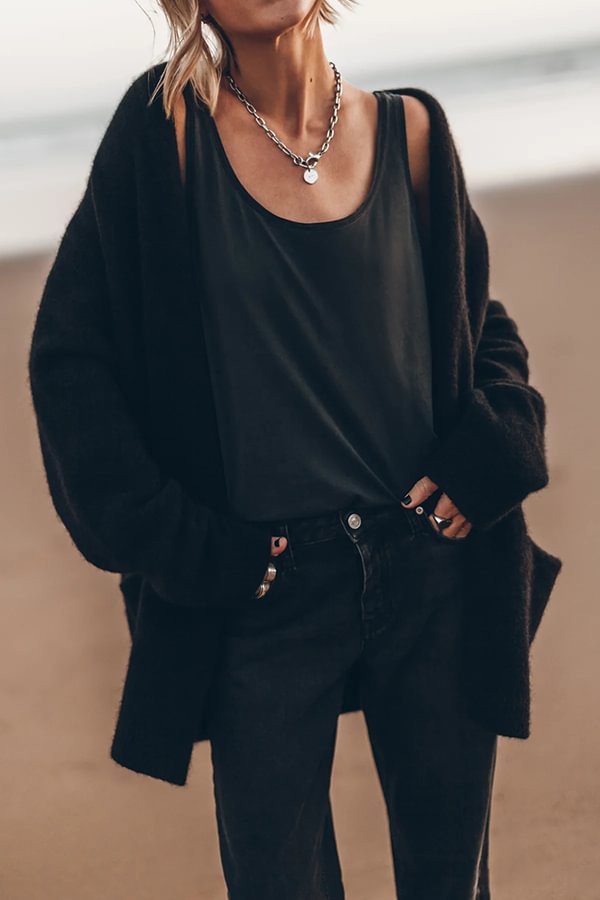 Stilla | Klar til efteråret strikjakke med lange ærmer og oversized lomme
