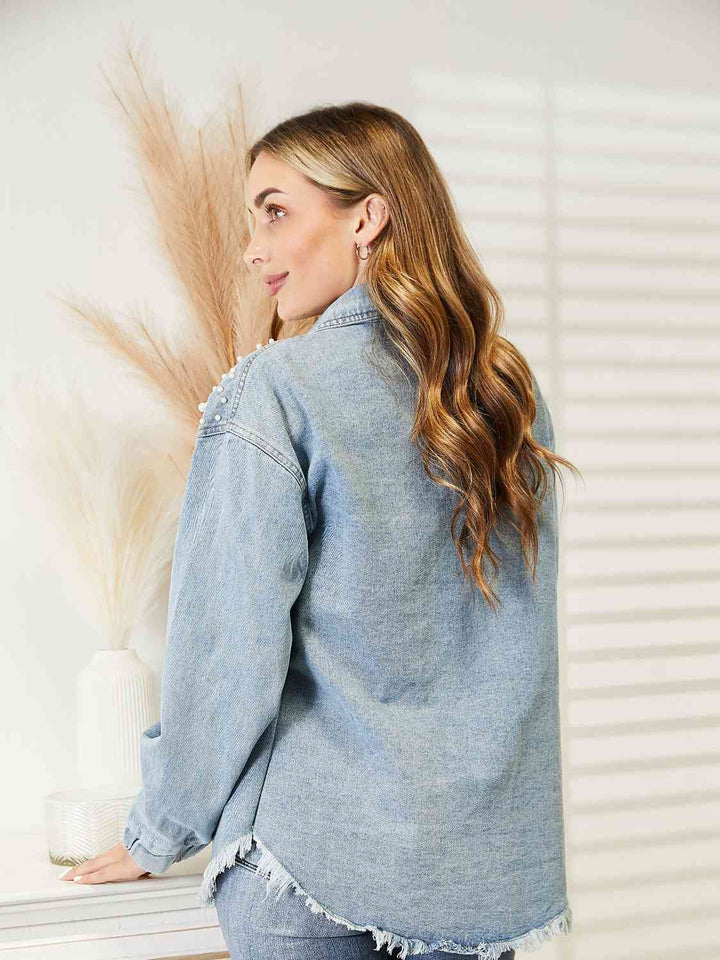 Stilla | Neck Raw Hem Dropped Shoulder Denim Jakke