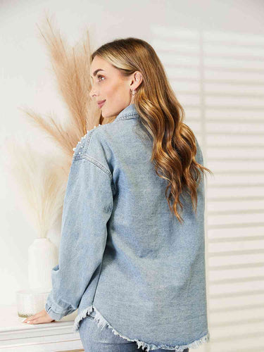 Stilla | Neck Raw Hem Dropped Shoulder Denim Jakke