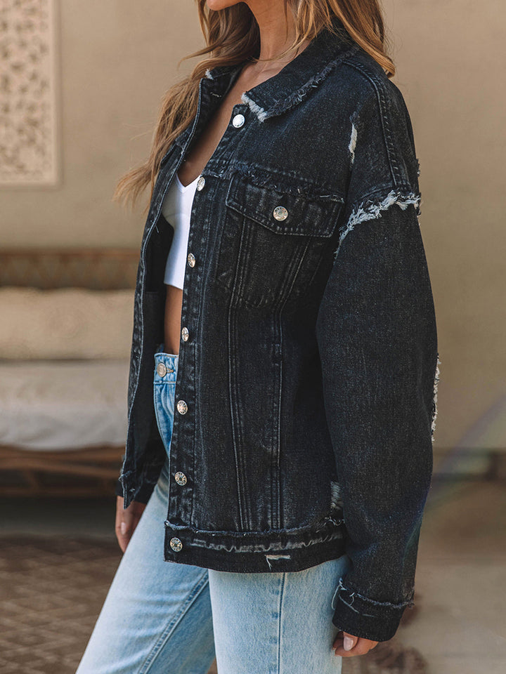 Stilla | Up Raw Hem Distressed Denim Jakke