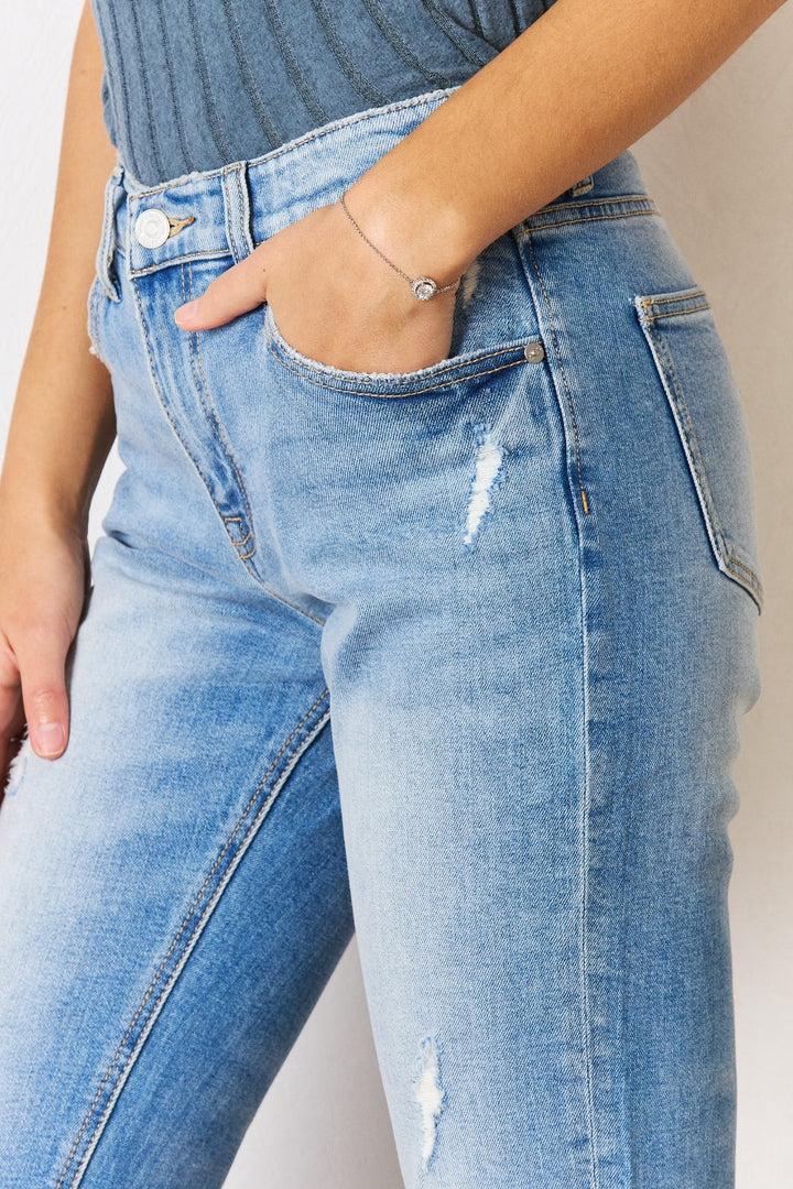 Stilla | Høj Talje Distressed Slim Straight Jeans