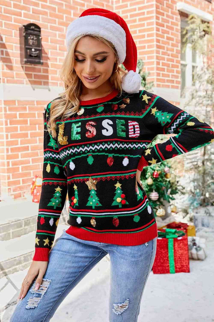 Stilla | Print Paillet Rund Hals Sweater