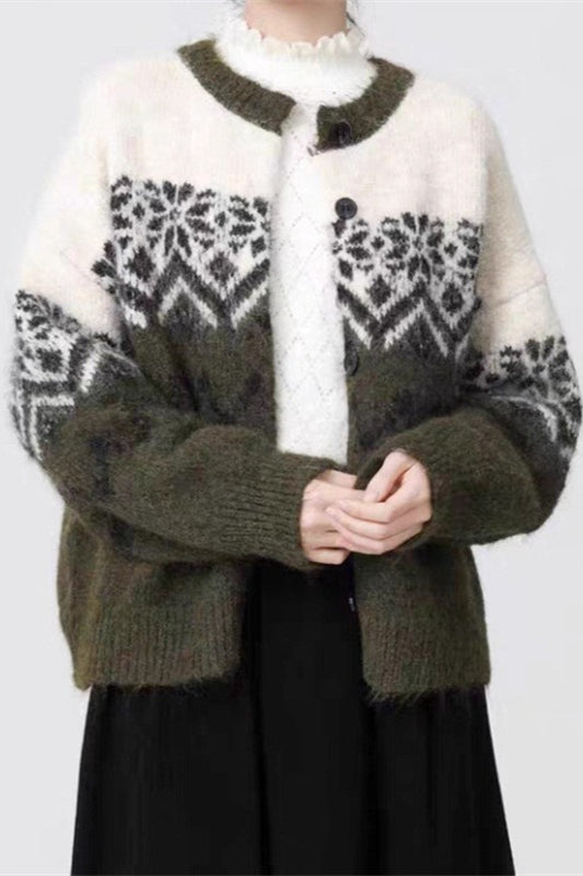 Stilla | Retro Nordic Jul Snefnug Jacquard Strikjakke