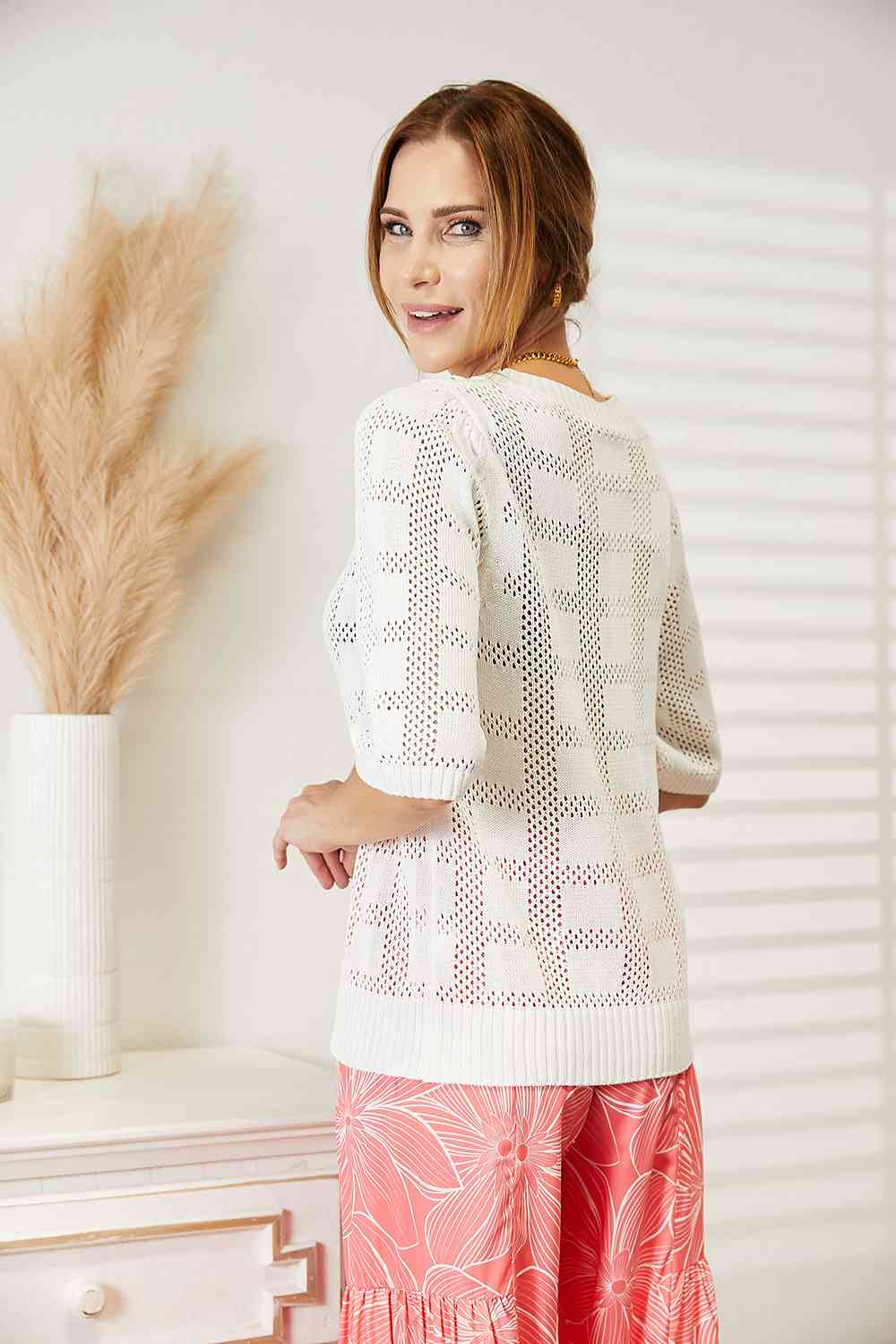 Stilla | Take Ribbet Trim Rund Hals Strik Top