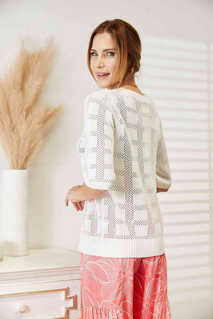 Stilla | Take Ribbet Trim Rund Hals Strik Top