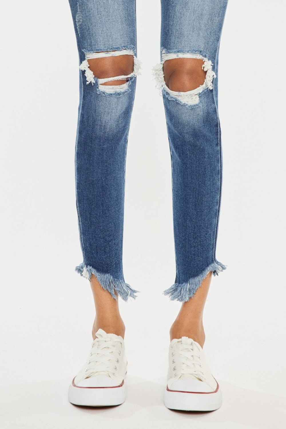 Stilla | Høj Talje Distressed Raw Hem Ankel Skinny Jeans