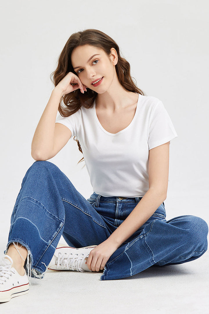 Stilla | Full Size Høj Talje Kattev Whisker Bred Skinds Jeans