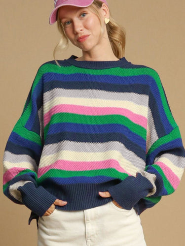 Stilla | Pullover med lange ærmer og rund hals med kontraststriber