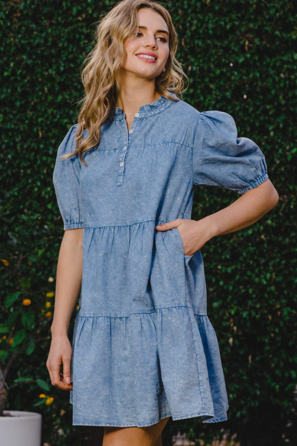 Stilla | Vasket Lagdelt Mini Denim Kjole