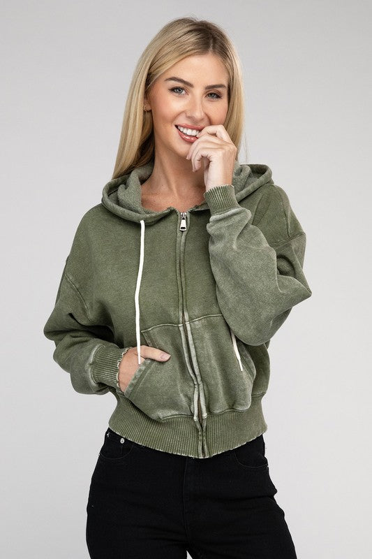 Stilla | Sweatjakke Med Lynlås I Acid Wash Fleece