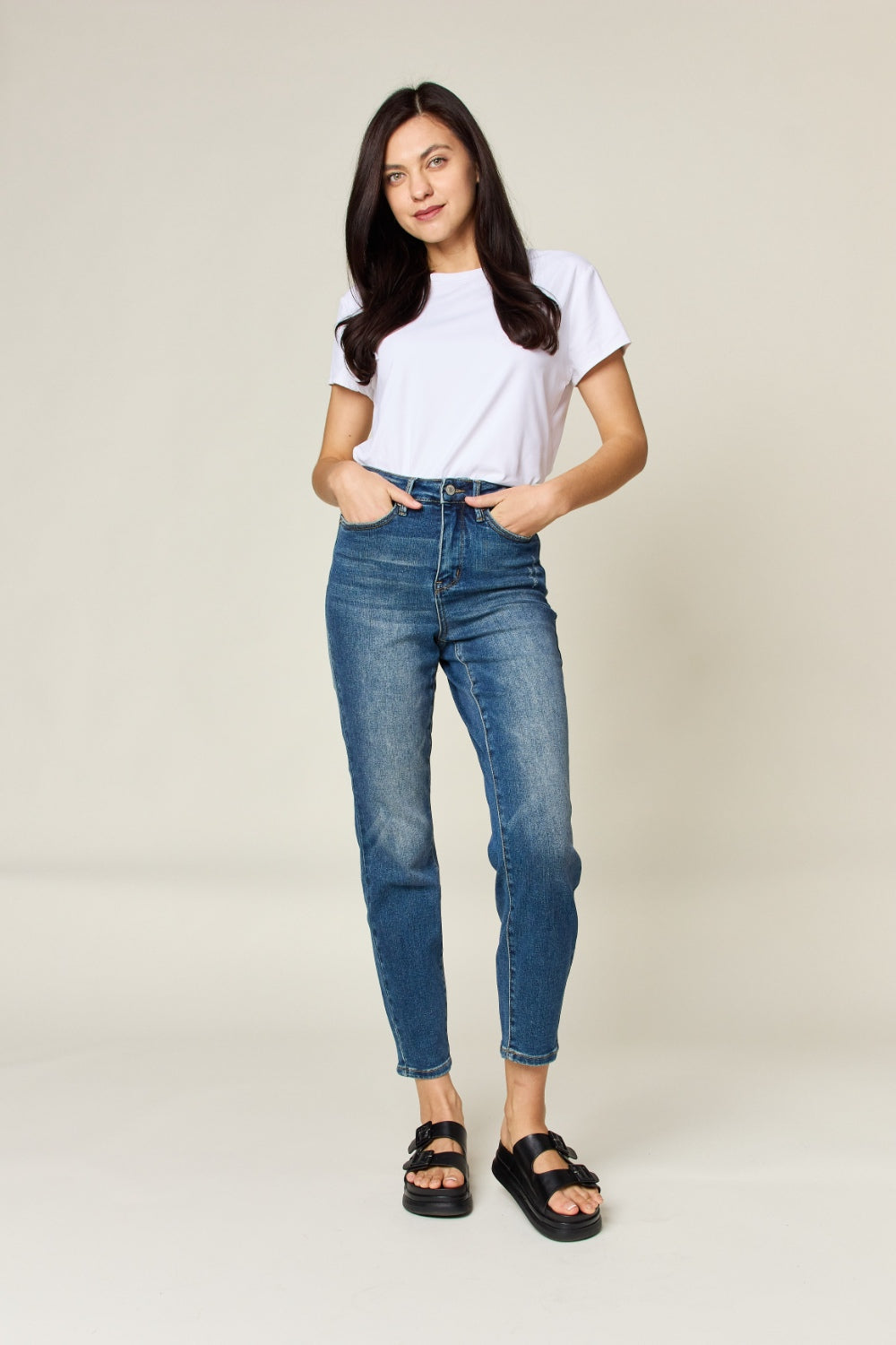 Stilla | Blå Full Size Mavekontrol Høj Talje Slank Jeans