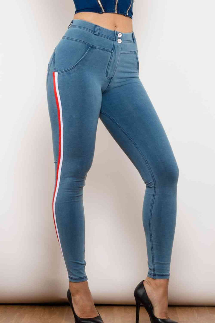 Stilla | Stribet Kontrast Knapper Skinny Jeans