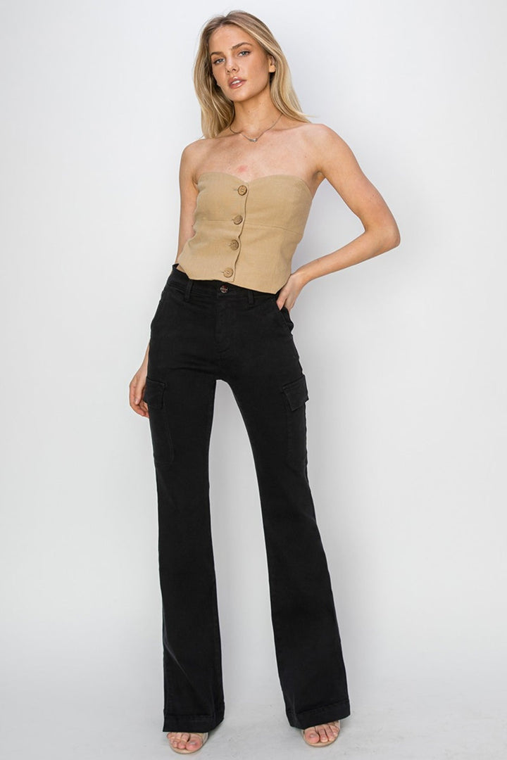 Stilla | Full Size High Rise Side Slit Cargo Bootcut Jeans
