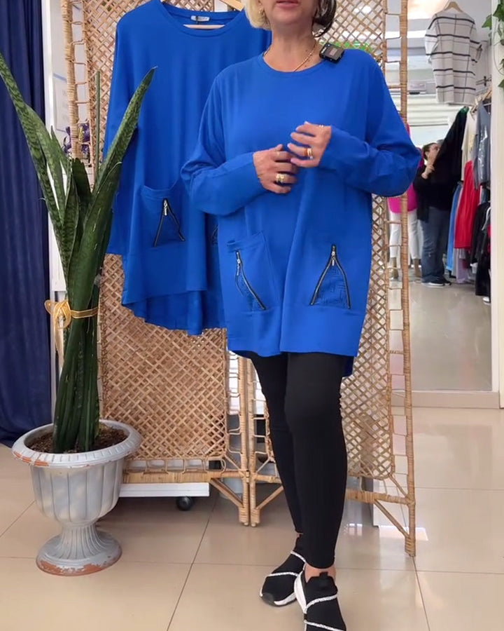 Stilla | Rund halsudskæring Ensfarvet med lynlåslomme