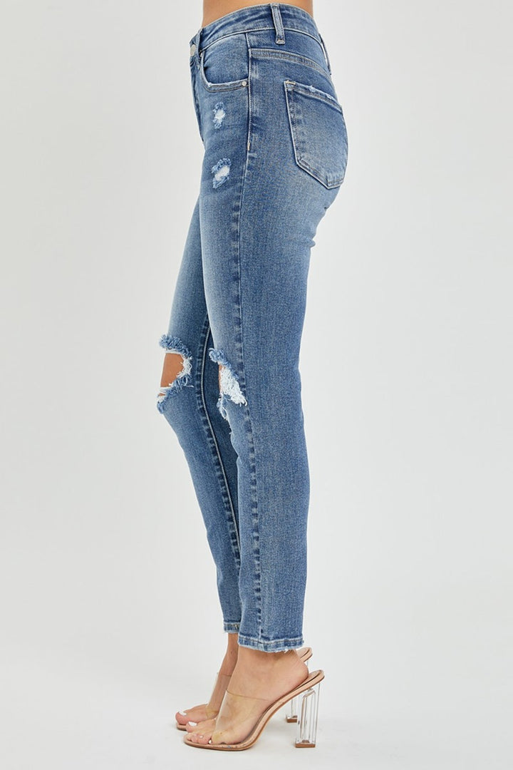 Stilla | Full Size Høj Talje Knæ Distressed Skinny Jeans
