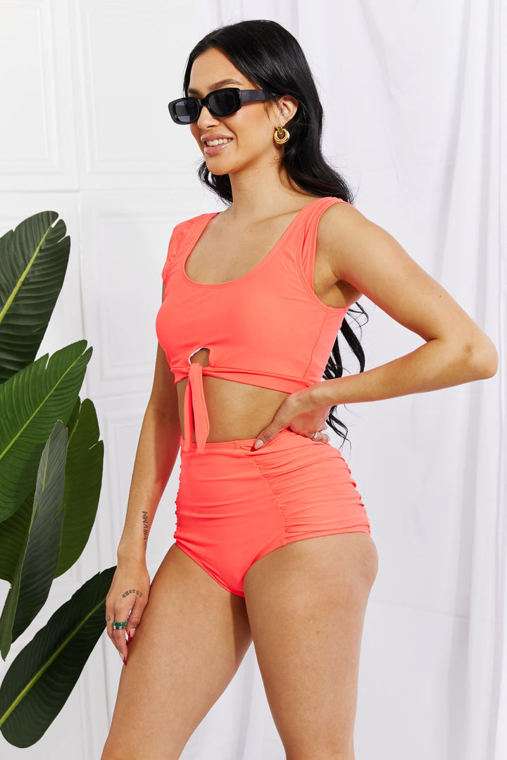 Stilla | West Swim Sanibel Crop Bade Top Og Rynkede Bunds Sæt I Koralfarvet