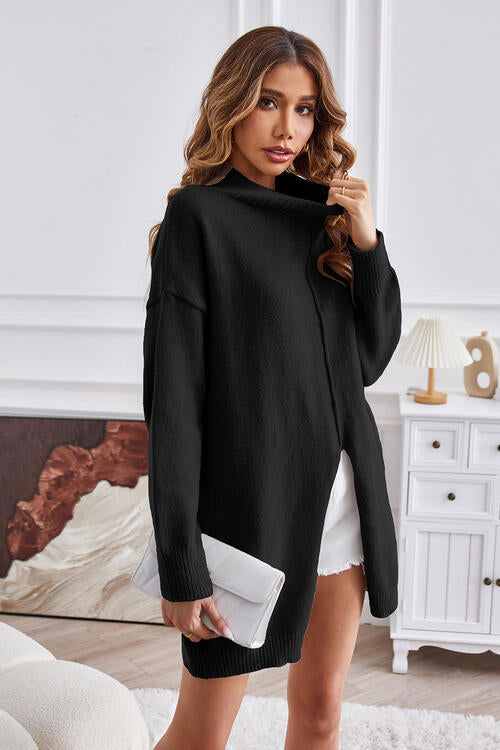 Stilla | Seam Mock Neck Split Sweater