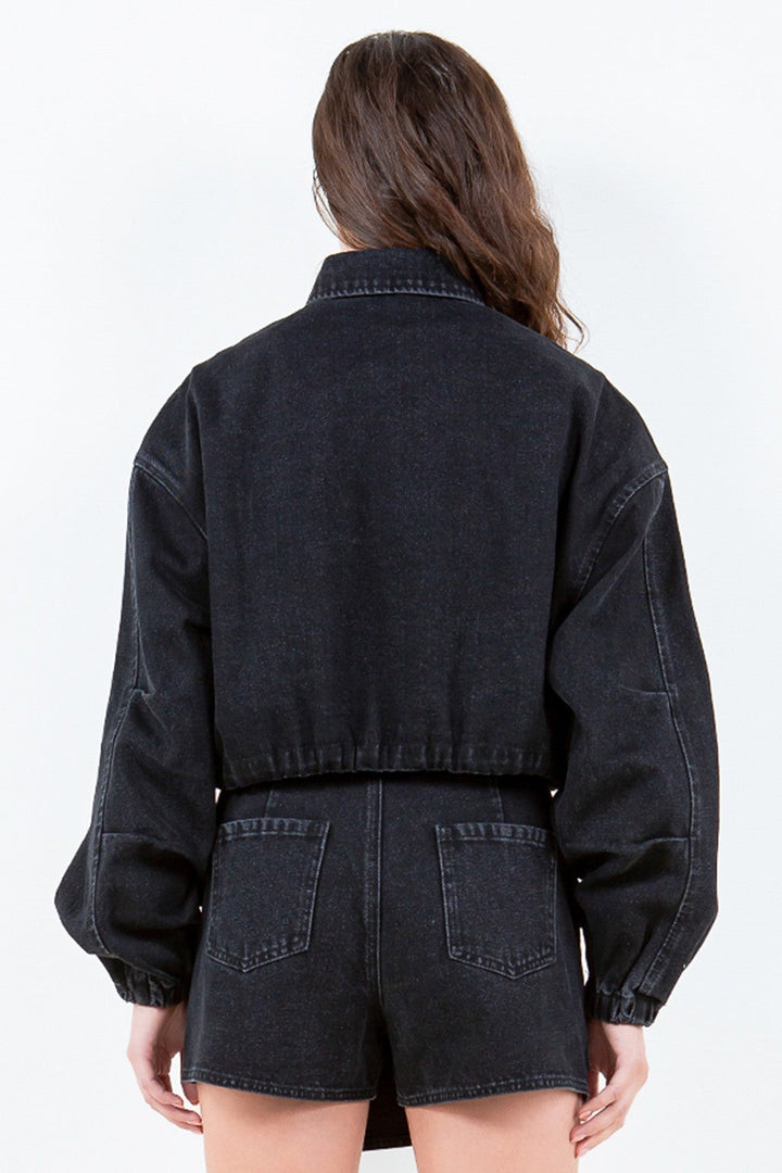 Stilla | Bazi Snøre Talje Crop Denim Jakke