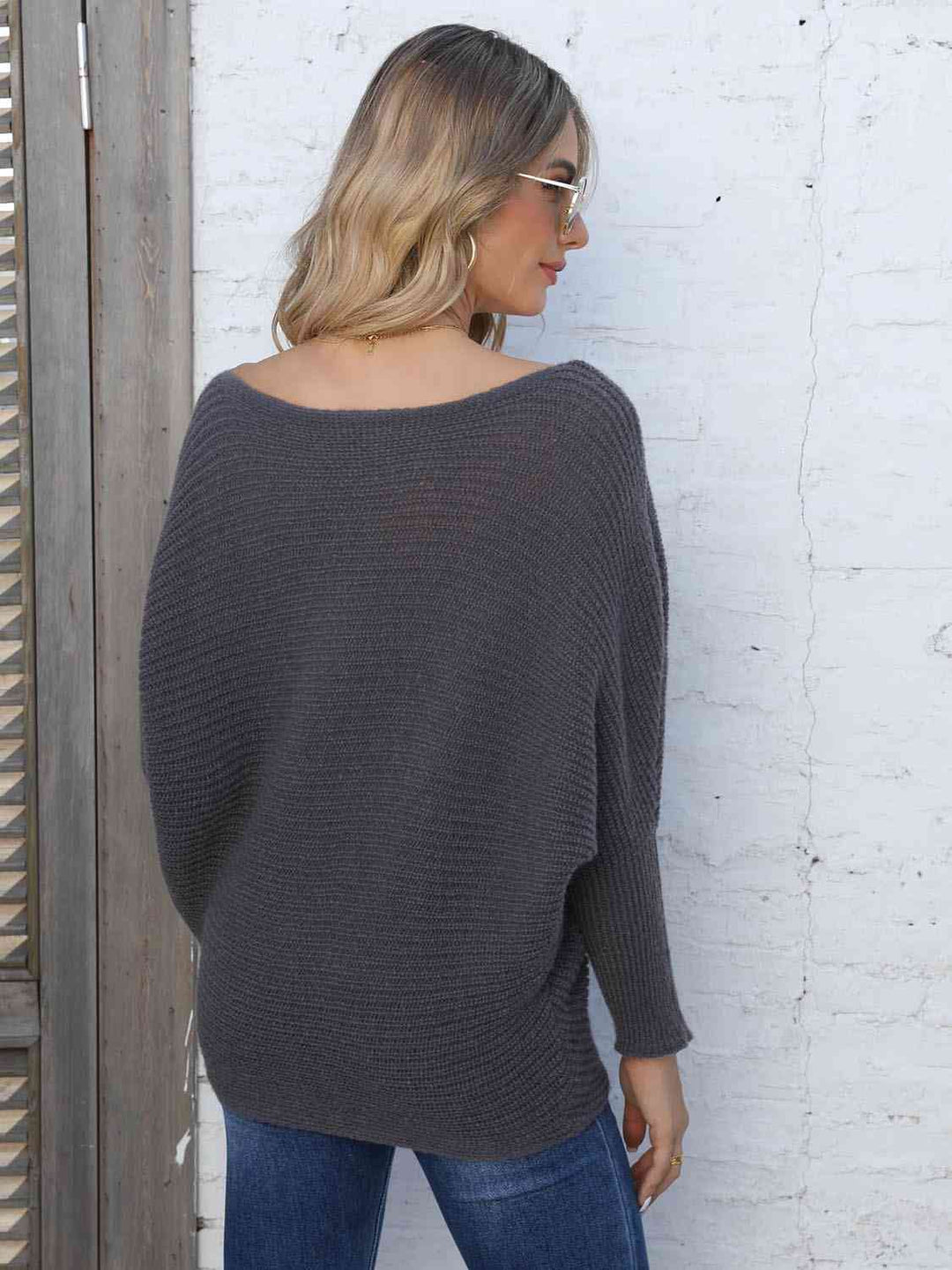 Stilla | Størrelse Horisontal Ribbing Dolman Ærme Sweater