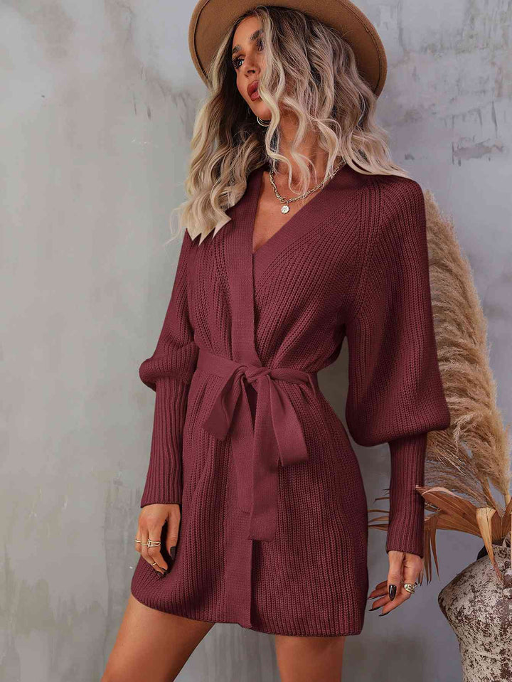 Stilla | Surplice Lantern Sleeve Wrap Sweater Kjole