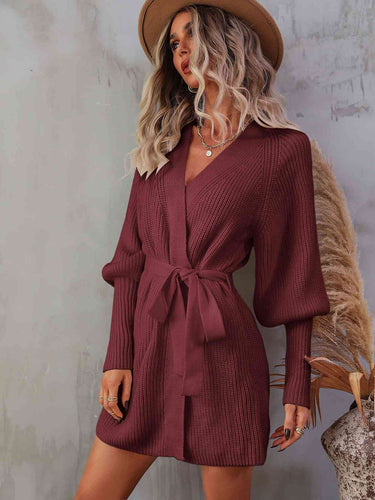 Stilla | Surplice Lantern Sleeve Wrap Sweater Kjole