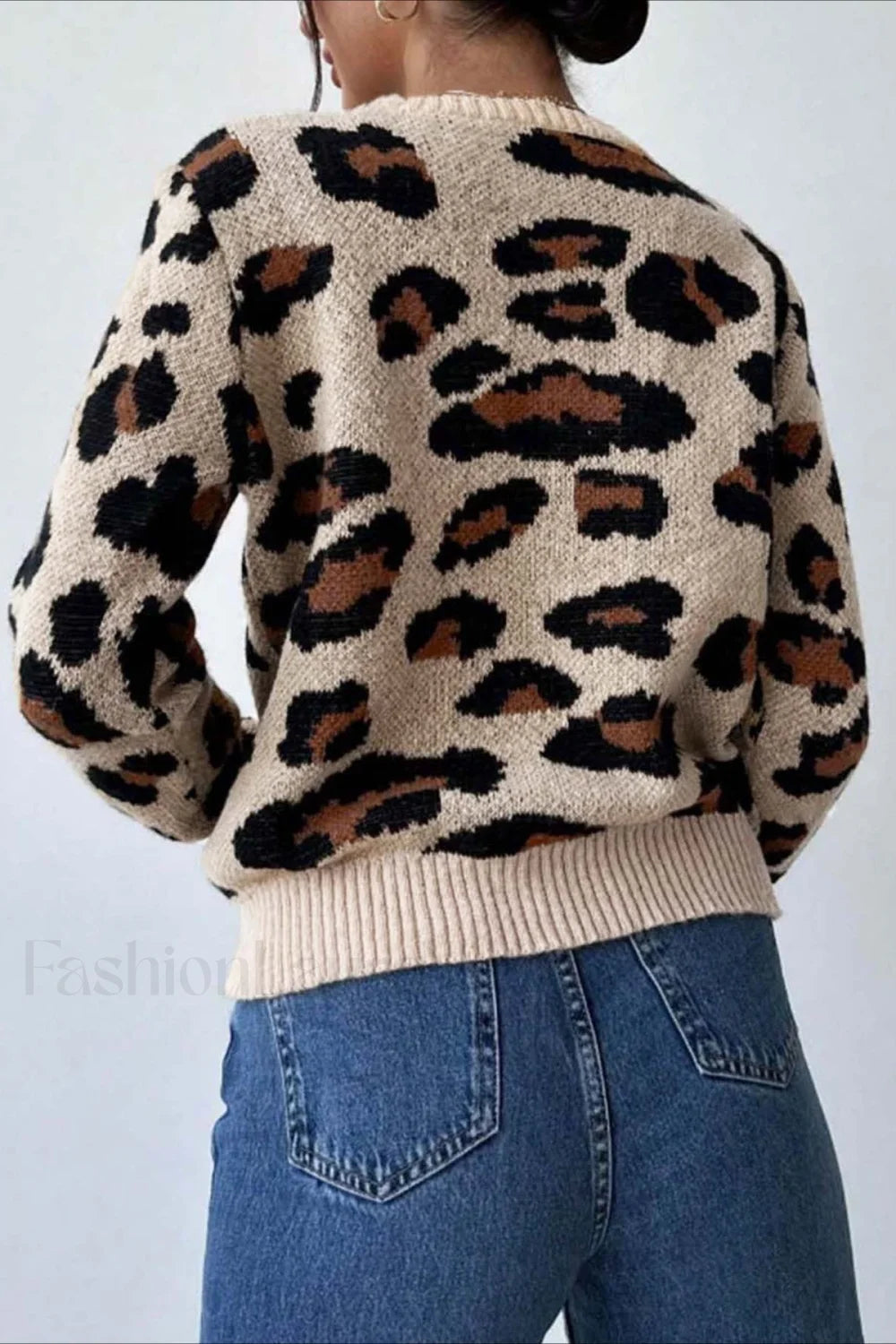 Stilla | Pullover med rund hals og leopardmønster i blokfarver