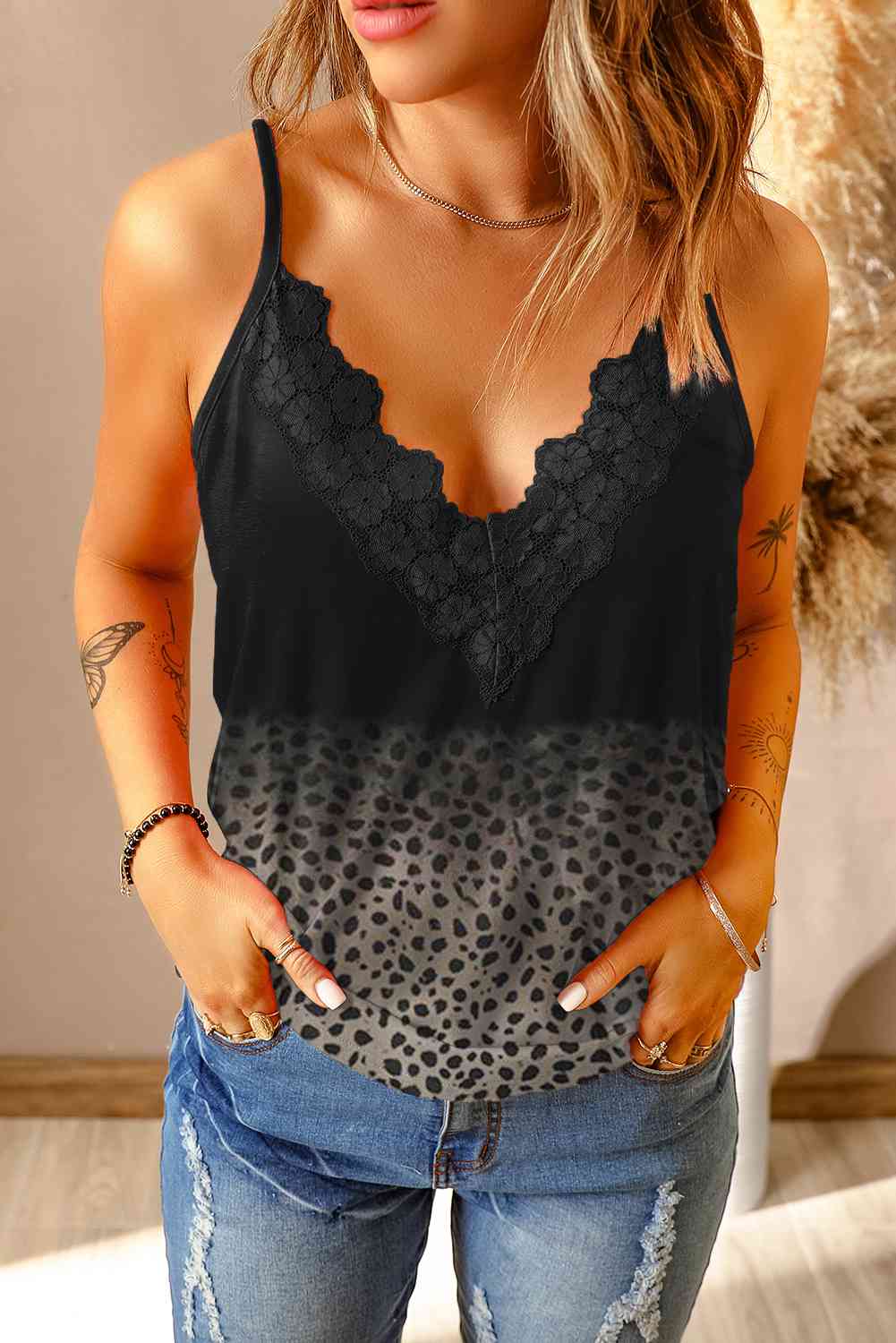 Stilla | Full Size Printed Lace Trim Cami