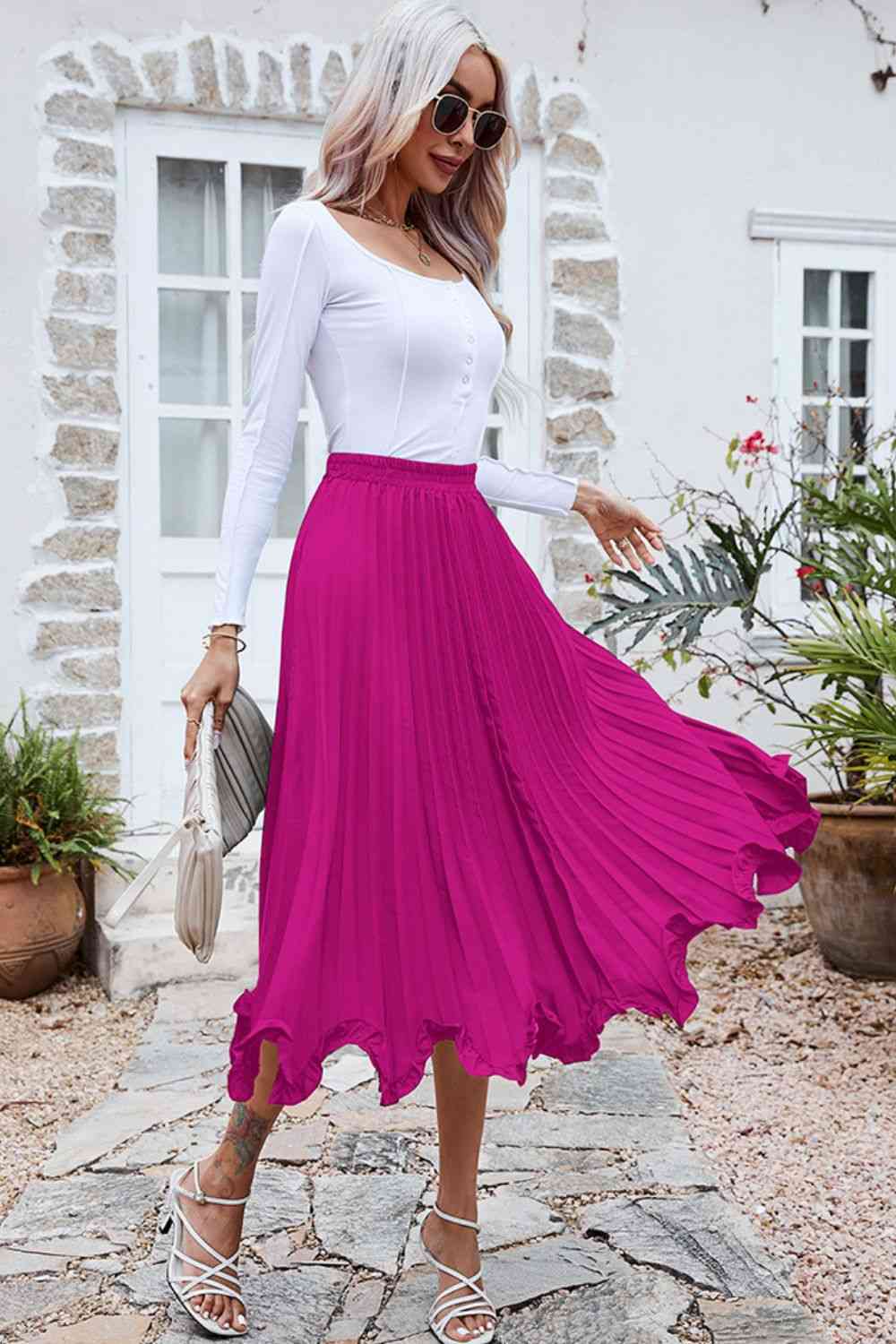 Stilla | Trim Smocked Talje Midi Skirt
