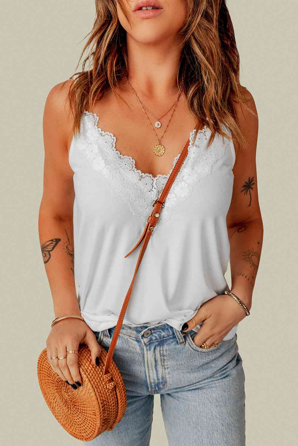 Stilla | Størrelse Blonde Trim V-hals Cami Top