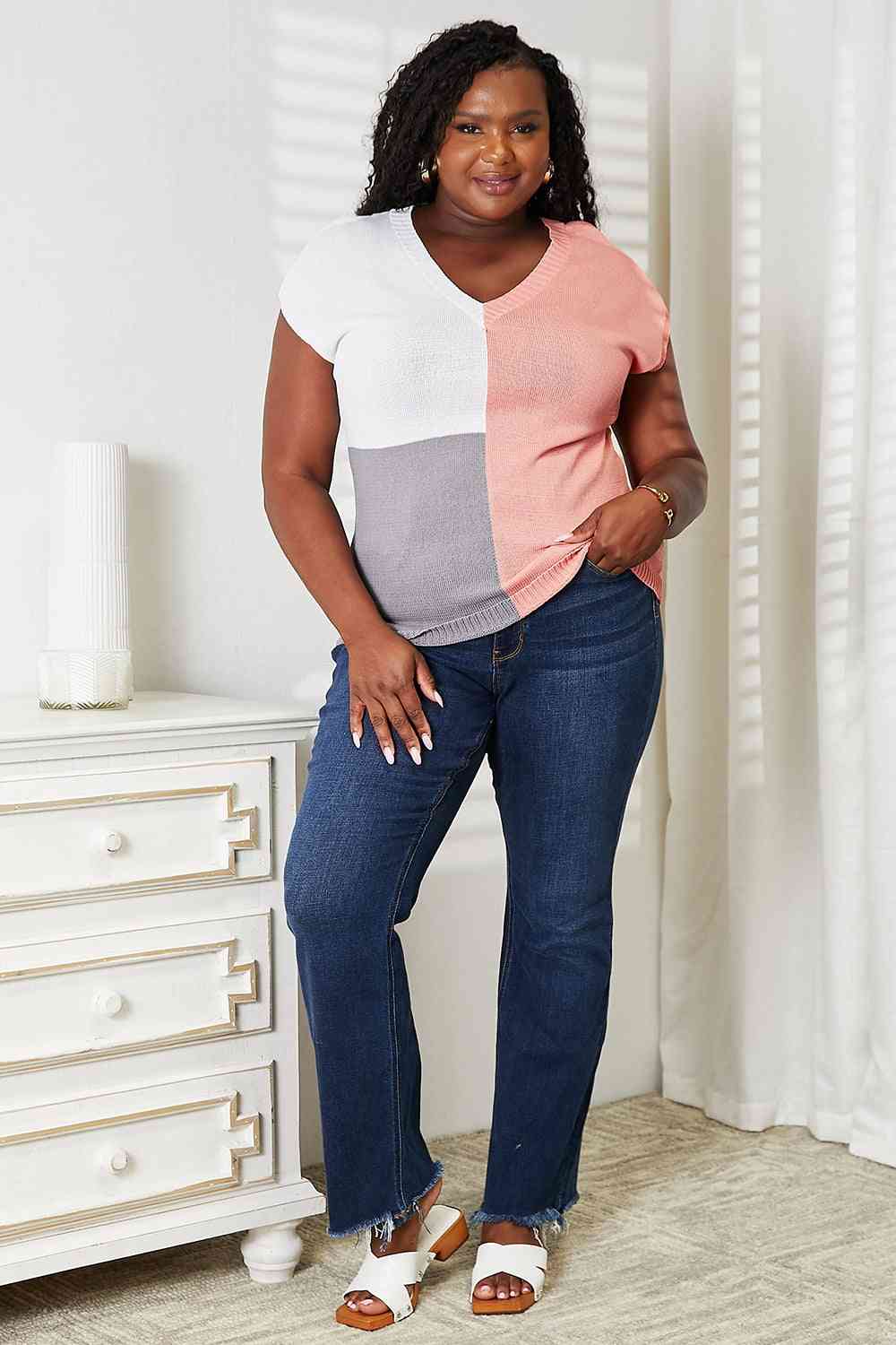 Stilla | Tag Farve Blok V-hals Strik Top