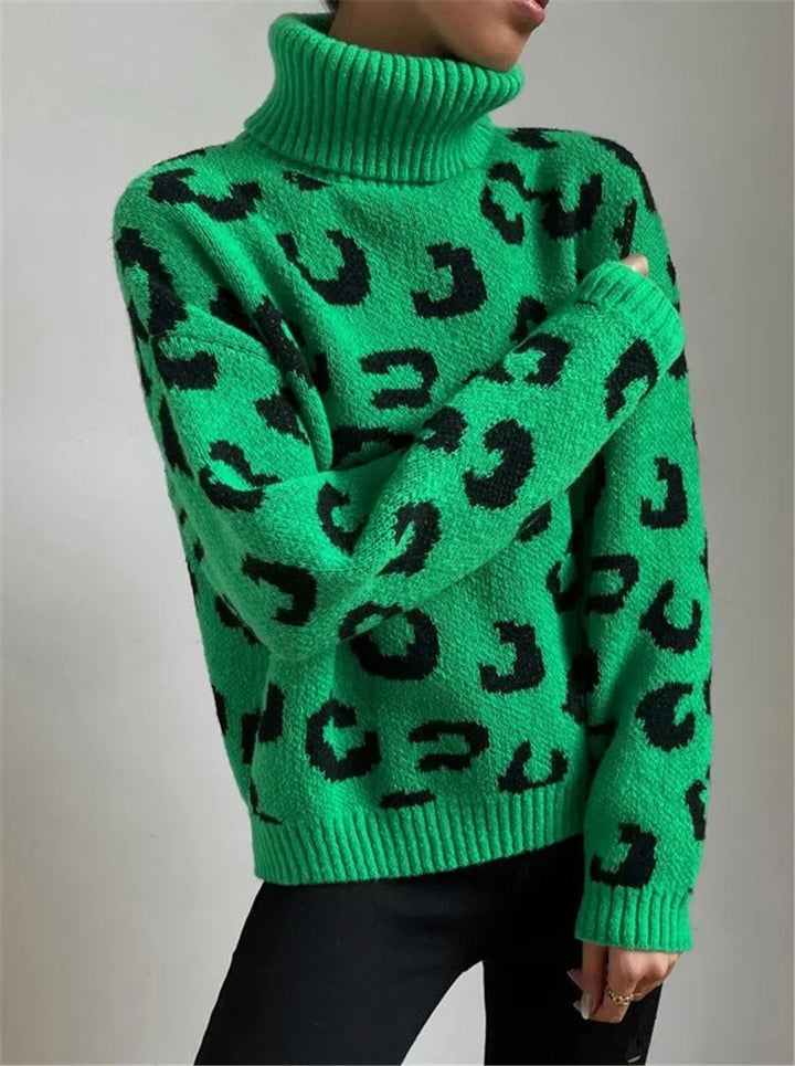 Stilla | Afslappet rullekrave-strikpullover med leopardmønster