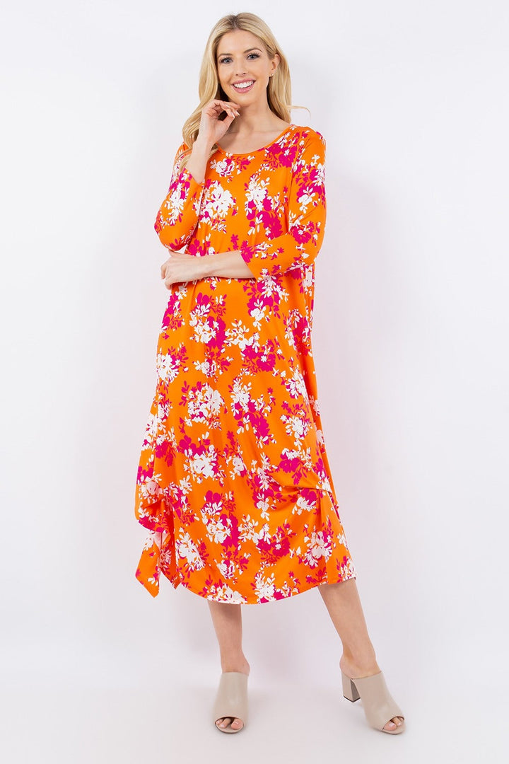 Stilla | Full Size Pick-Up Hem Asymmetrisk Blomstret Midi Kjole