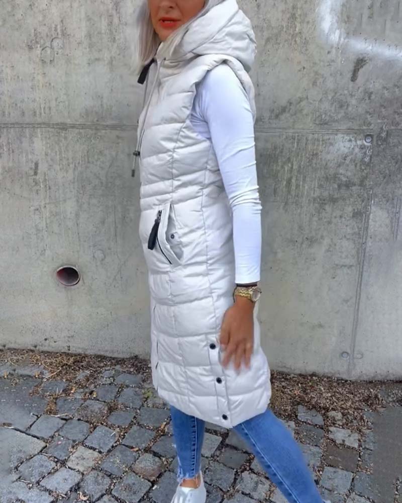 Stilla | Ærmeløs Casual Vatteret Jakke med Hætte og Lynlås