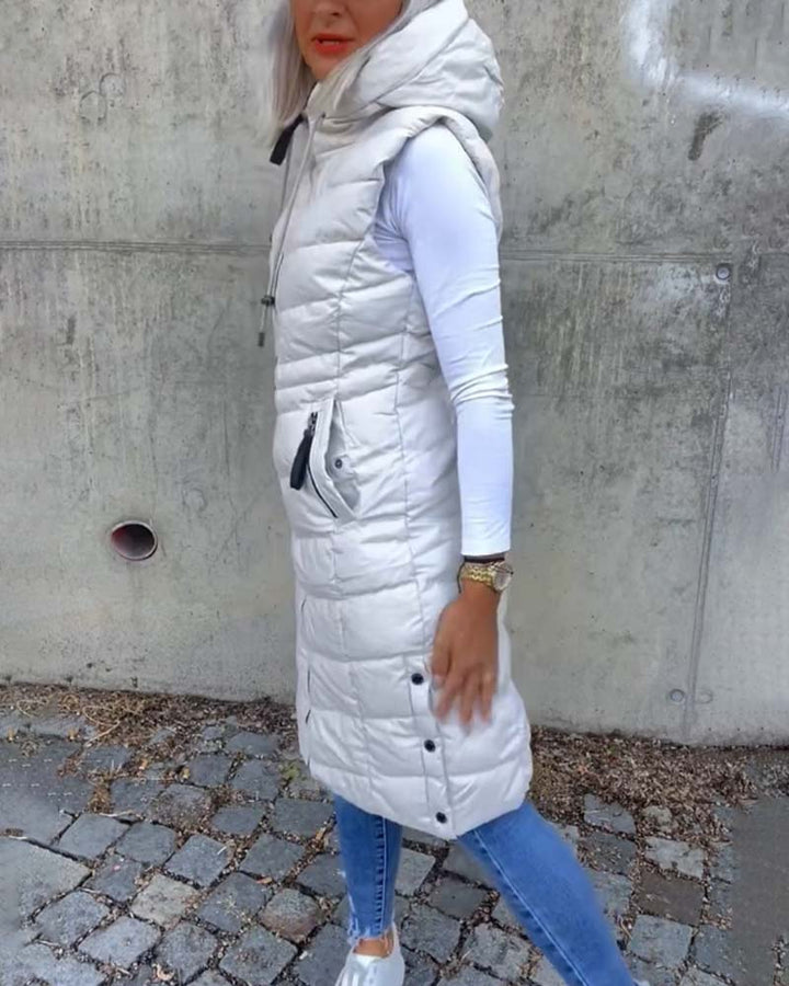 Stilla | Ærmeløs Casual Vatteret Jakke med Hætte og Lynlås
