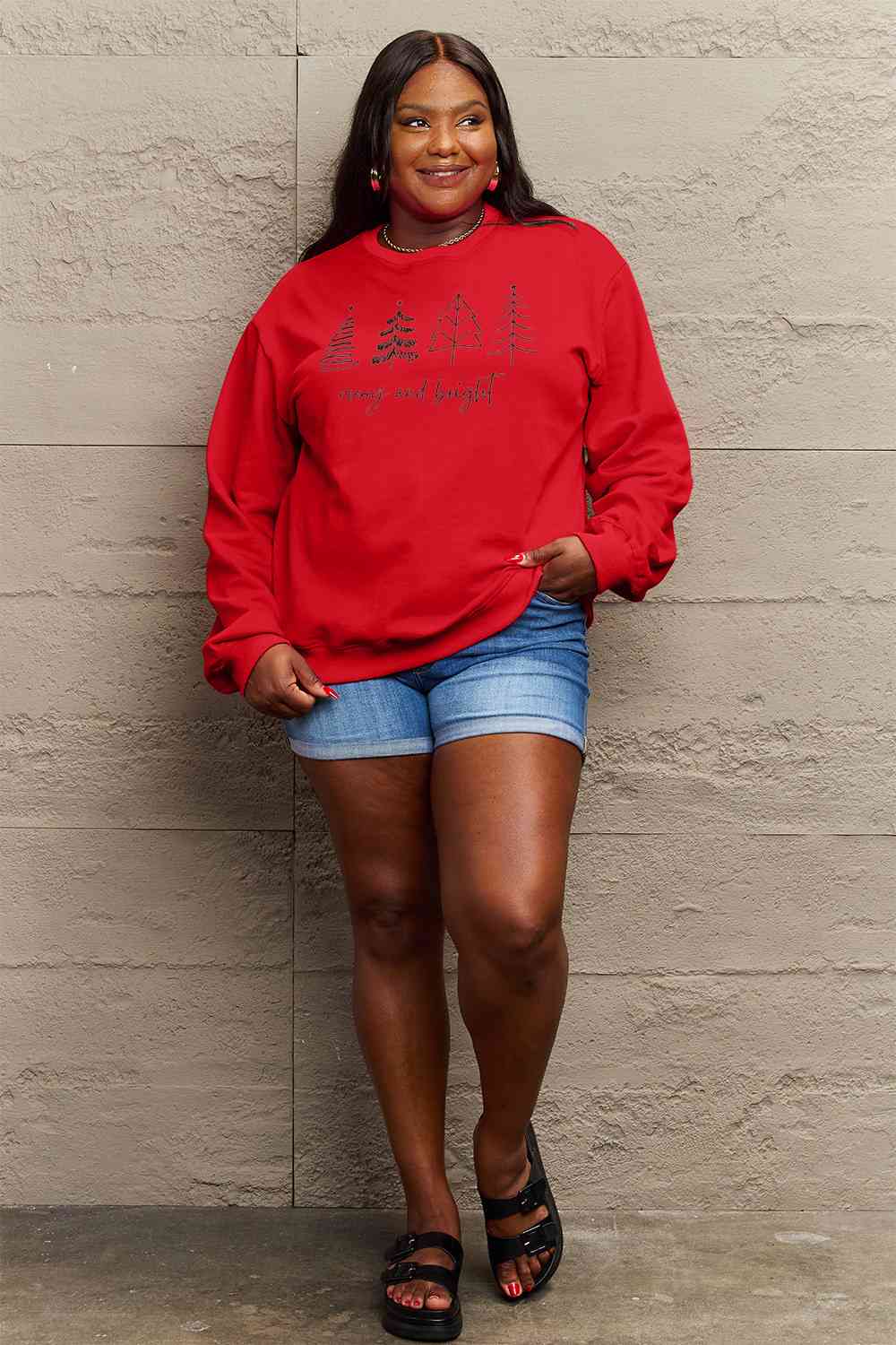 Stilla | Love Full Size Merry and Bright Graphic Sweatshirt