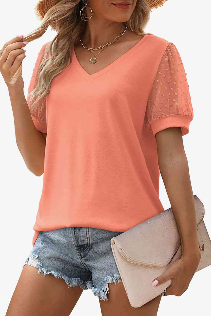 Stilla | Dot Puff Sleeve V-hals Tee
