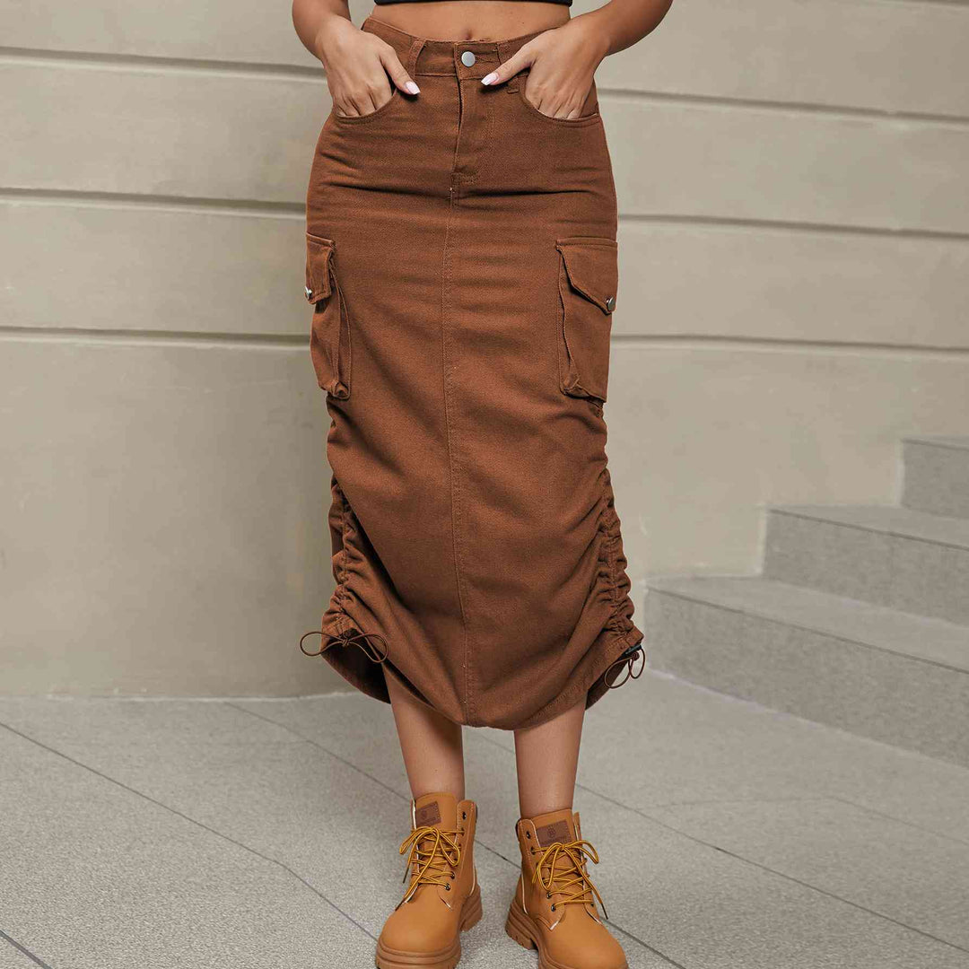 Stilla | Rynket Slids Denim Midi Nederdel