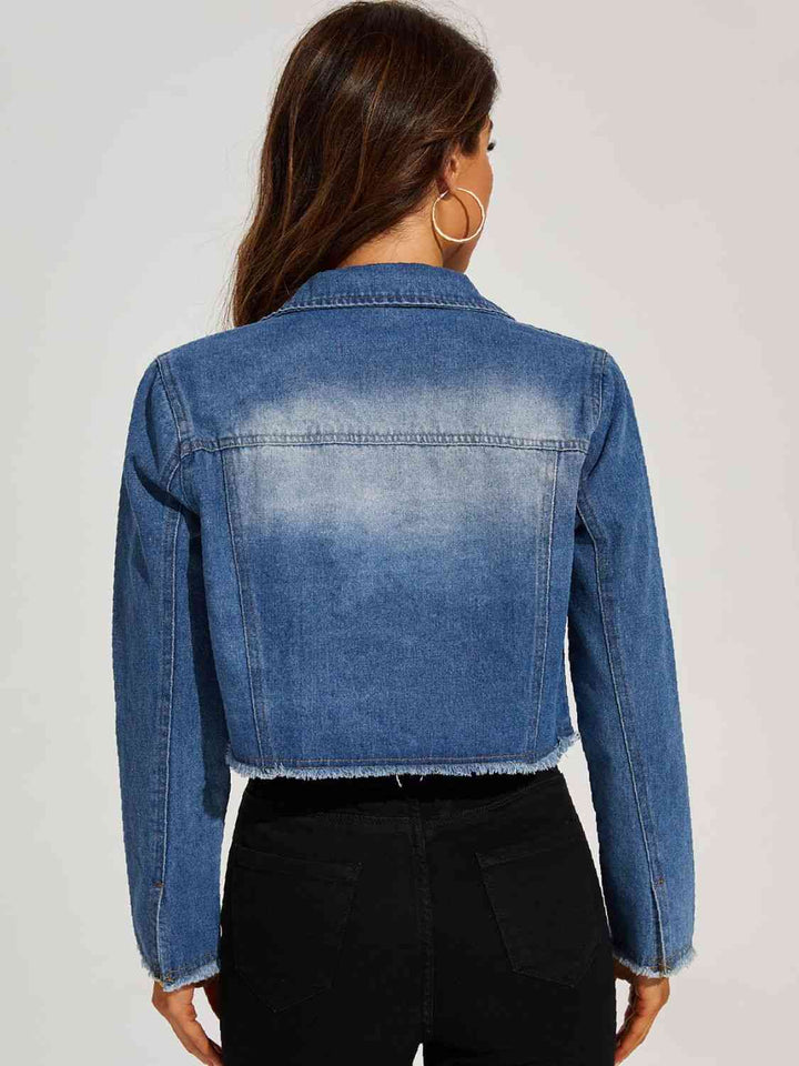 Stilla | Neck Raw Hem Denim Jakke