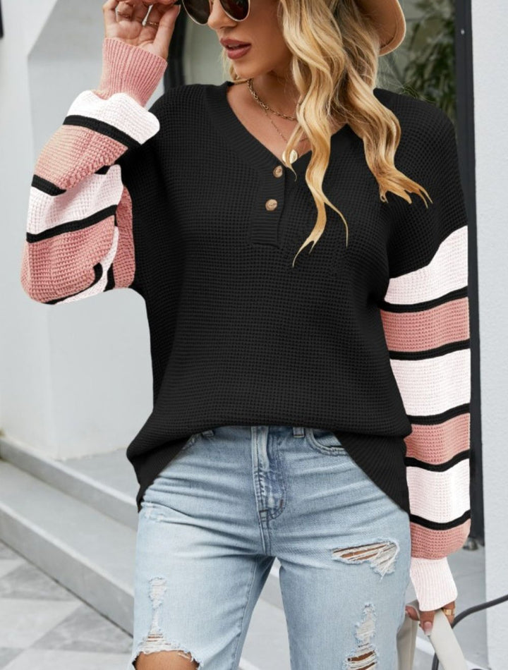 Stilla | Pullover Dame Af Knop Material Farveblok