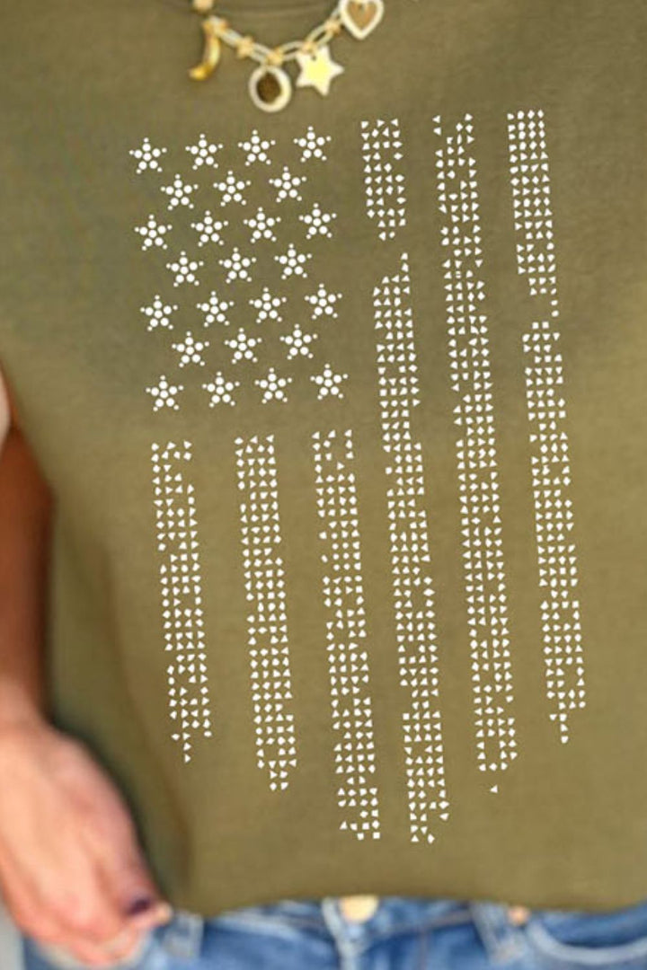 Stilla | US Flag Rund Hals Kappe Ærme T-Shirt