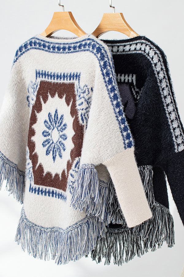 Stilla | Boho Strik Sweater med Frynse Kant